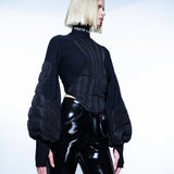 BLACK QUILTED PUFFER SWEATER