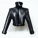 BLACK LEATHER CORDED JACKET