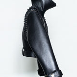 BLACK LEATHER CORDED JACKET