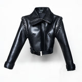BLACK LEATHER CORDED JACKET