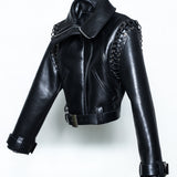 BLACK LEATHER CORDED JACKET