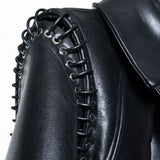 BLACK LEATHER CORDED JACKET