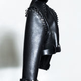 BLACK LEATHER CORDED JACKET