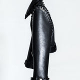 BLACK LEATHER CORDED JACKET
