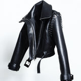 BLACK LEATHER CORDED JACKET