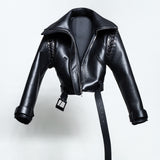 BLACK LEATHER CORDED JACKET