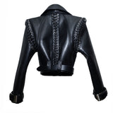 BLACK LEATHER CORDED JACKET