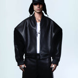 BLACK LEATHER VARSITY JACKET