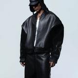 BLACK LEATHER VARSITY JACKET