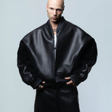 BLACK LEATHER VARSITY JACKET