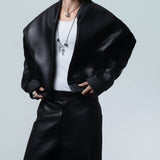BLACK LEATHER VARSITY JACKET
