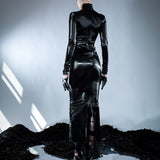 BLACK REFLECTIVE BODYCON DRESS
