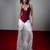 WHITE REFLECTIVE ORGANZA SWEATPANTS