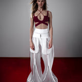 WHITE REFLECTIVE ORGANZA SWEATPANTS