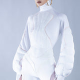 WHITE QUILTED PUFFER SWEATER