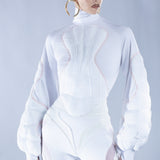 WHITE QUILTED PUFFER SWEATER