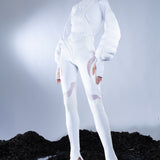 WHITE QUILTED PUFFER SWEATER