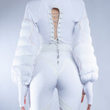 WHITE QUILTED PUFFER SWEATER