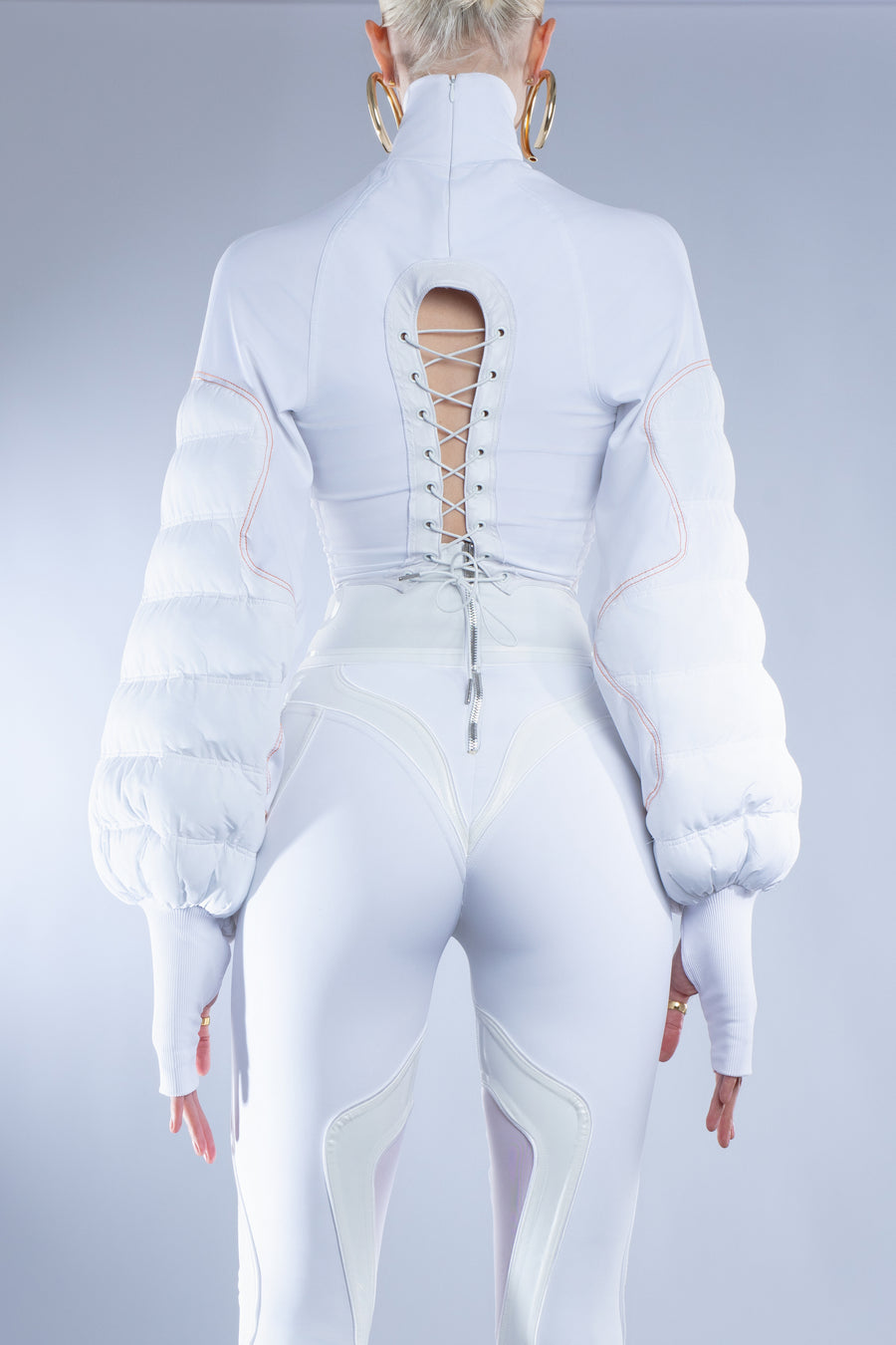 WHITE QUILTED PUFFER SWEATER