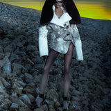 BLACK & WHITE CROPPED LEATHER AND FUR JACKET