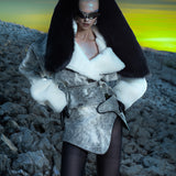 BLACK & WHITE CROPPED LEATHER AND FUR JACKET