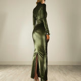 OLIVE GREEN REFLECTIVE BODYCON DRESS
