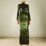 OLIVE GREEN REFLECTIVE BODYCON DRESS