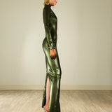 OLIVE GREEN REFLECTIVE BODYCON DRESS