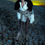 BLACK & WHITE CROPPED LEATHER AND FUR JACKET