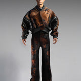 ACID WASH CALF SKIN FLAIR PANTS