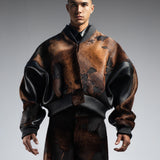 ACID WASH CALF SKIN VARSITY JACKET