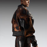 ACID WASH CALF SKIN VARSITY JACKET