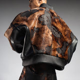 ACID WASH CALF SKIN VARSITY JACKET