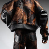 ACID WASH CALF SKIN VARSITY JACKET