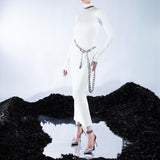 WHITE REFLECTIVE BODYCON DRESS