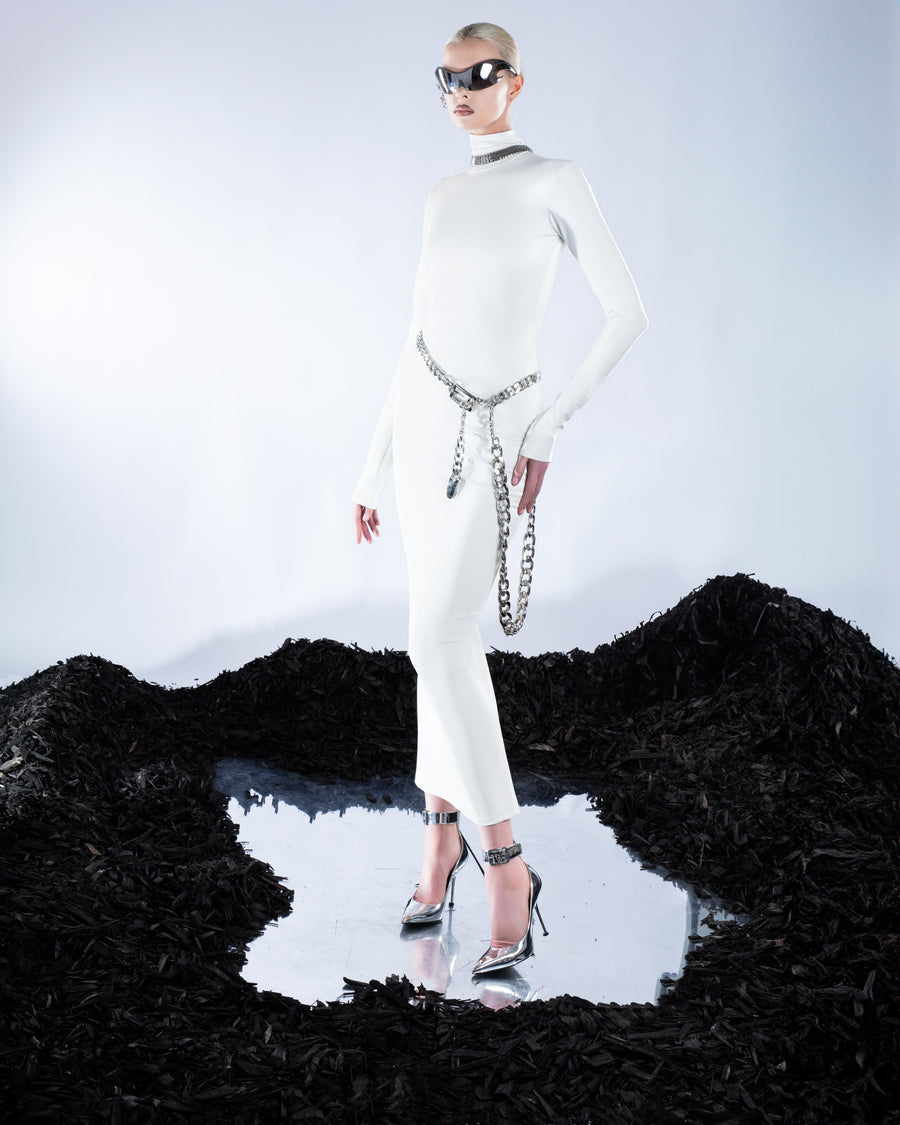 WHITE REFLECTIVE BODYCON DRESS