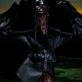 BLACK CROPPED LEATHER AND FUR JACKET
