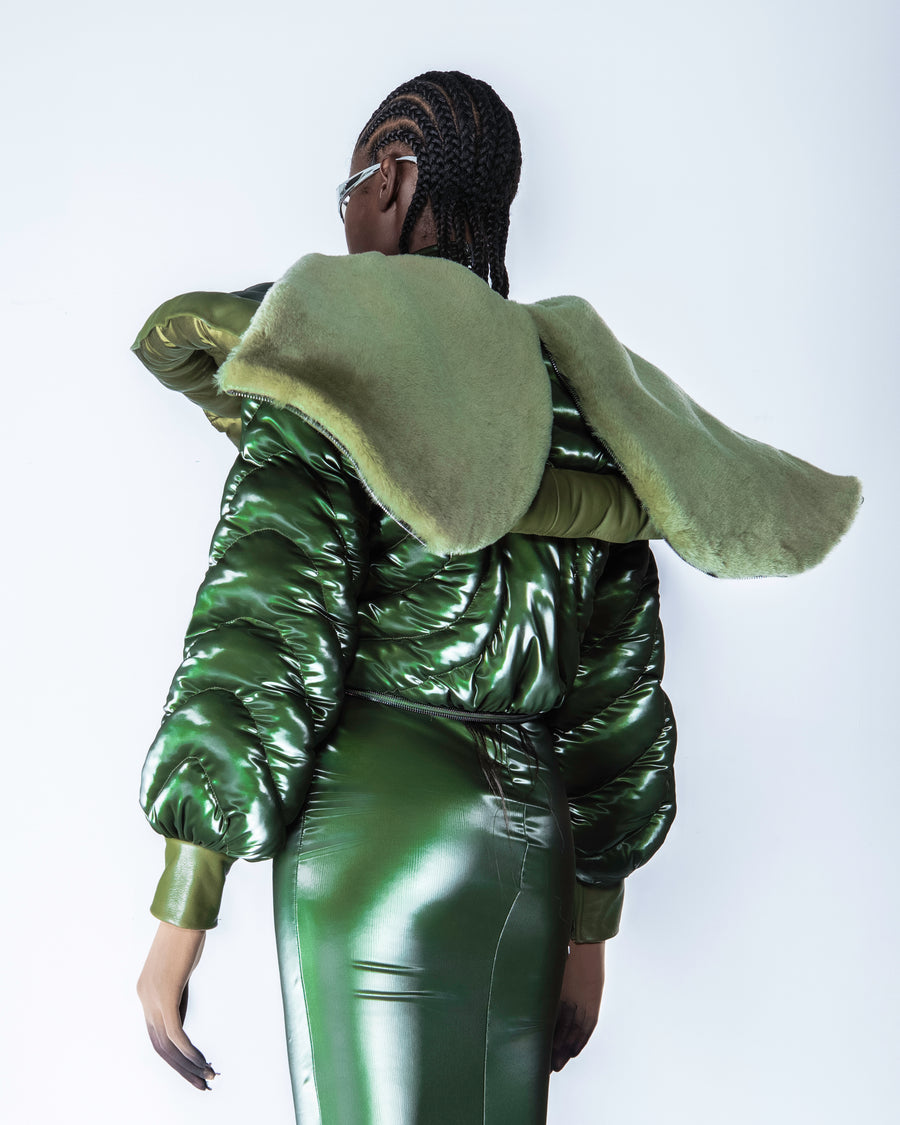 OLIVE GREEN QUILTED PUFFER JACKET