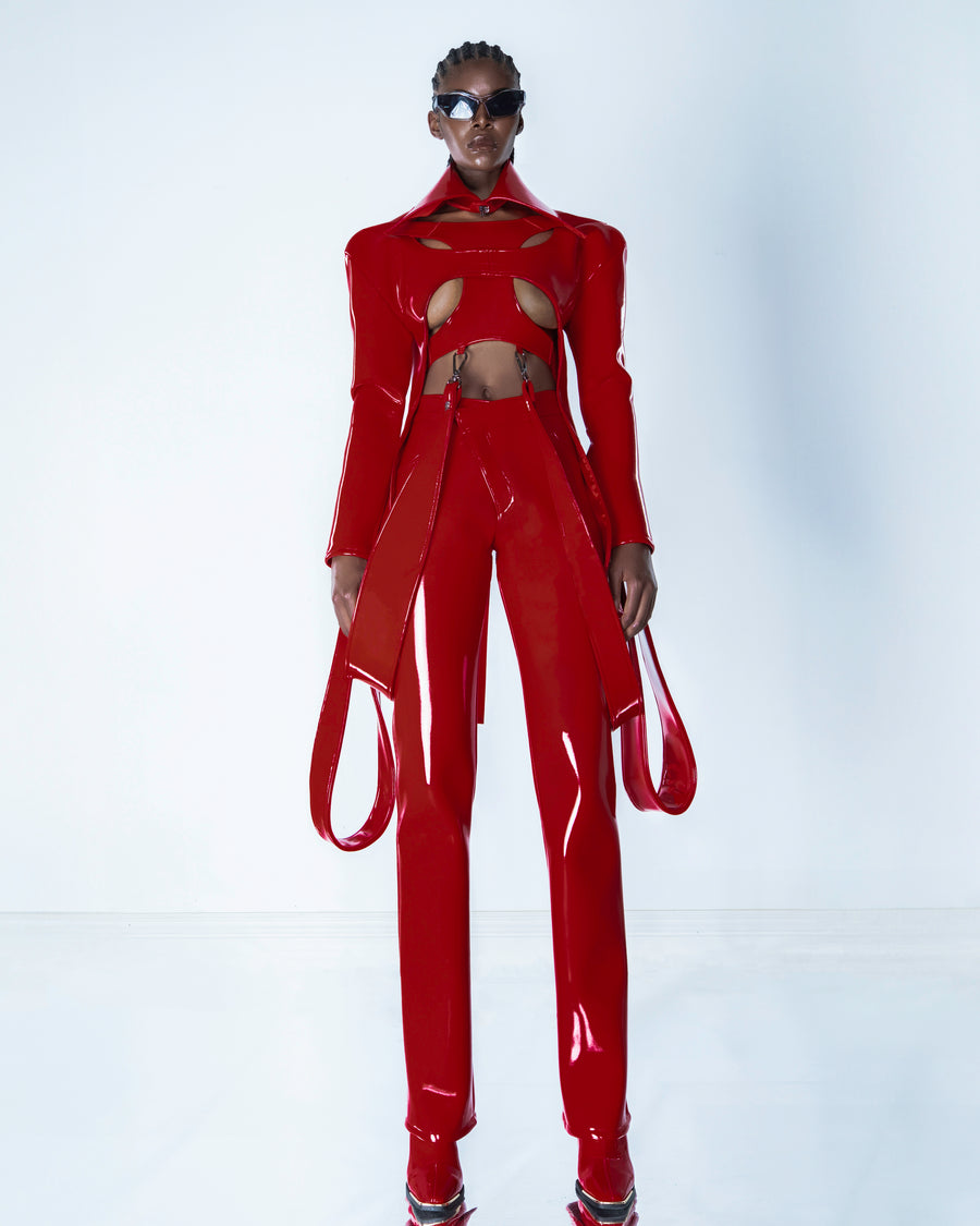 RED LIQUID CUTOUT BLAZER JACKET