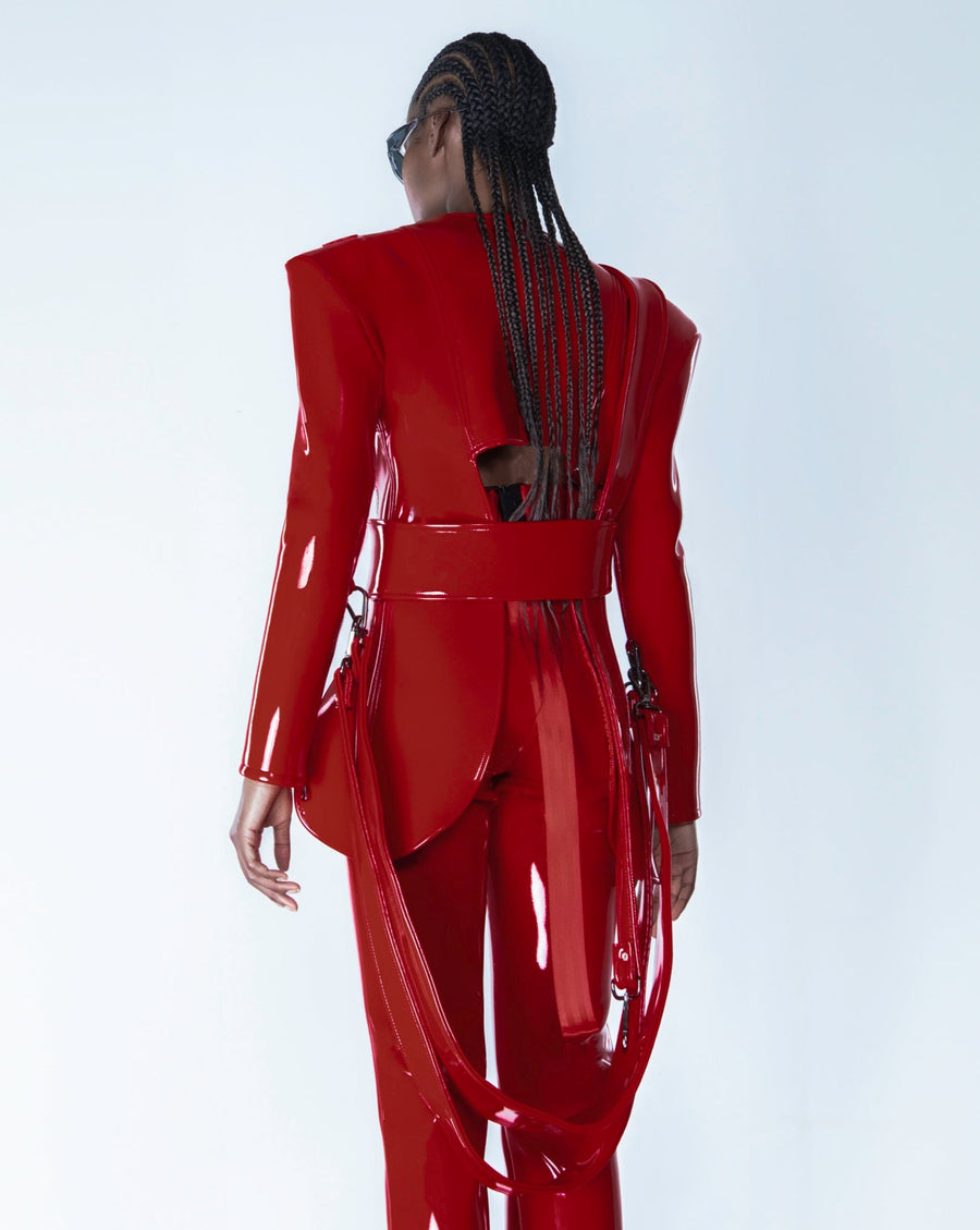 RED LIQUID CUTOUT BLAZER JACKET