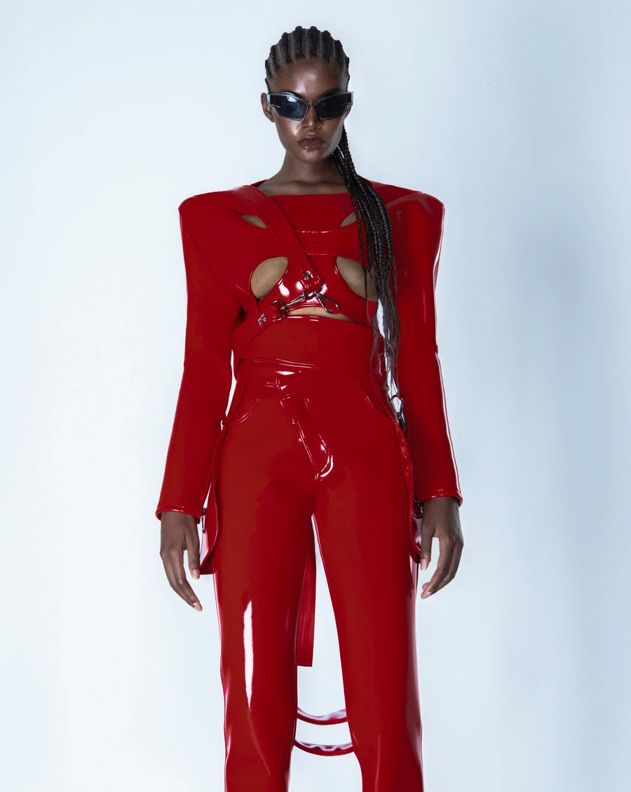RED LIQUID CUTOUT BLAZER JACKET