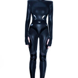 MATTE BLACK VEGAN LEATHER TURTLENECK BODYSUIT