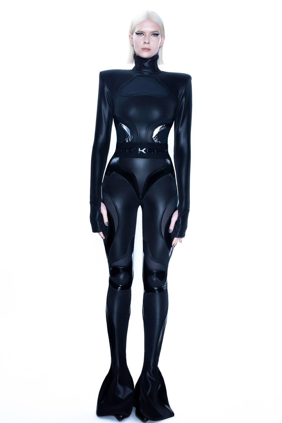 MATTE BLACK VEGAN LEATHER TURTLENECK BODYSUIT