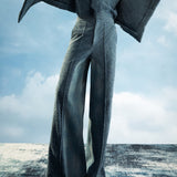 BLUE FUZZY & DENIM SUEDE LEATHER SLIM-LEG PANT