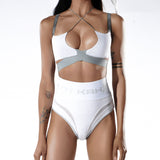 GRAY & WHITE SPORTY STRAPPY BRALETTE