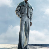 BLUE FUZZY & DENIM SUEDE LEATHER FUR BLOUSON