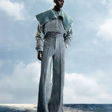 BLUE FUZZY & DENIM SUEDE LEATHER FUR BLOUSON