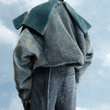 BLUE FUZZY & DENIM SUEDE LEATHER FUR BLOUSON