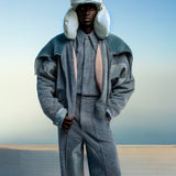 BLUE FUZZY & DENIM SUEDE LEATHER FUR BLOUSON