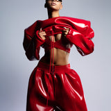 HIGH GLOSS RED OVERSIZED  SHOULDER TOP
